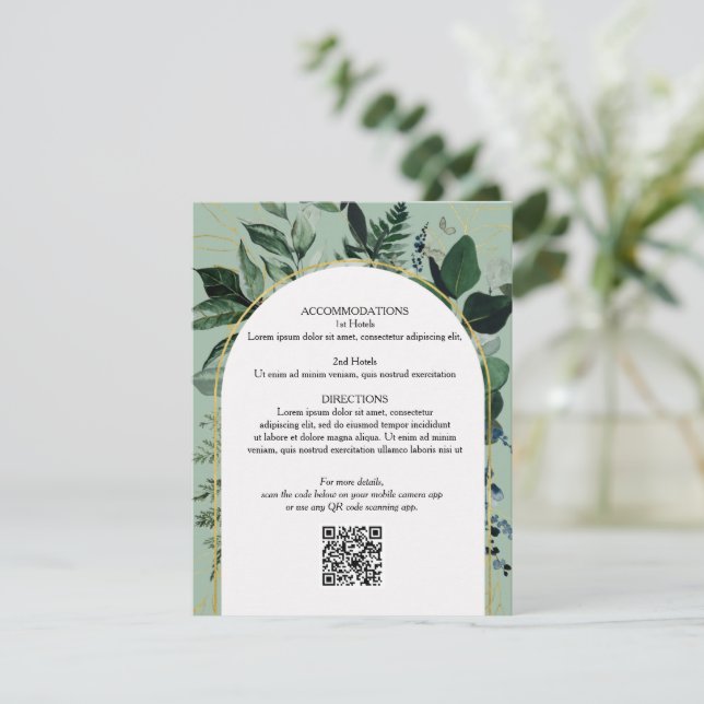 Código QR verde sabio Tarjeta de detalles del boda (Anverso de pie)