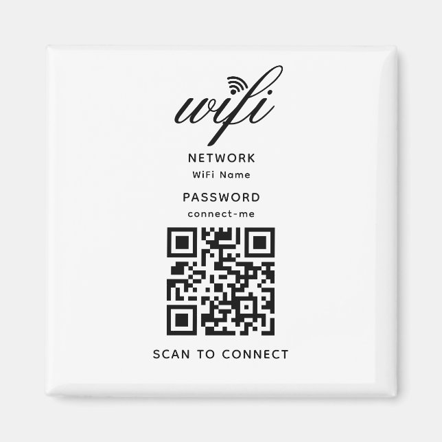 Código QR Wifi contraseña de Internet Imán blanco (Frente)