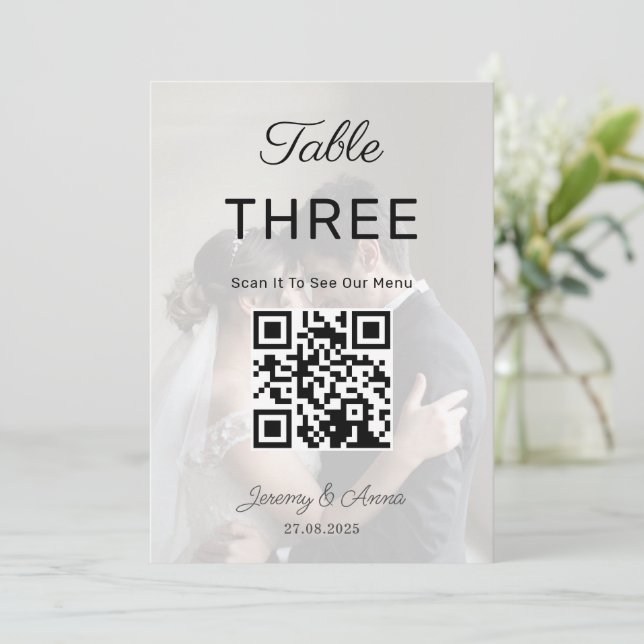 Código QR y Boda fotográfico Menú Tarjeta de númer (Anverso de pie)