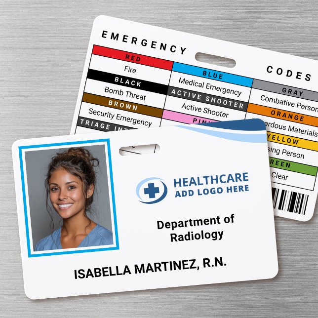 Códigos de Emergencia Tarjeta de Identificación de (Double-sided photo ID badge with custom emergency codes)