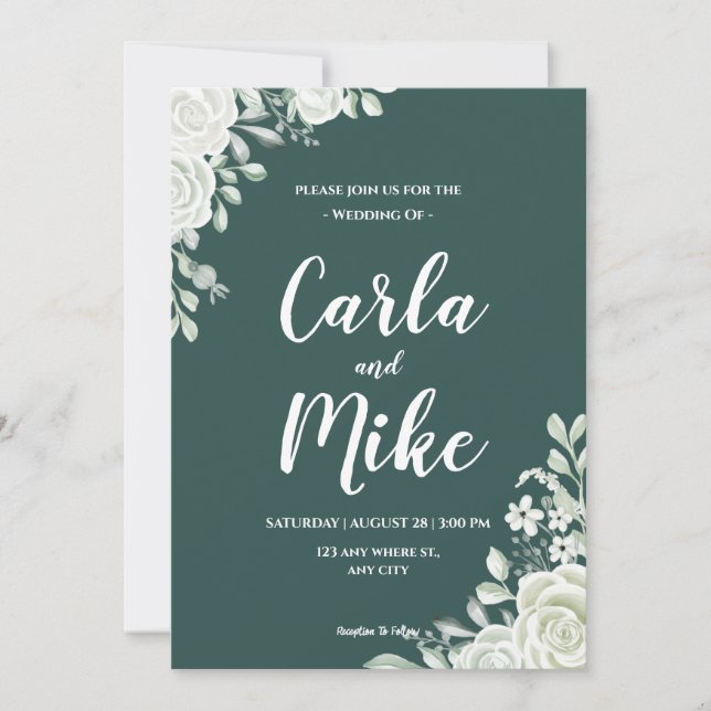 Códigos QR Floral de hojas verdes Invitaciones de  (Anverso)