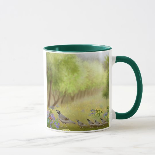 Codornices en una taza del campanero del prado