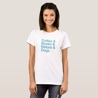 Coffee & Books & Nature & Dogs Camiseta (Azul)