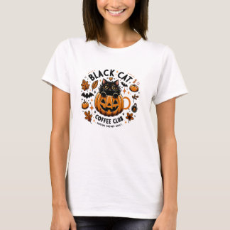 Coffee Club de gato negro Camiseta femenina Hallow