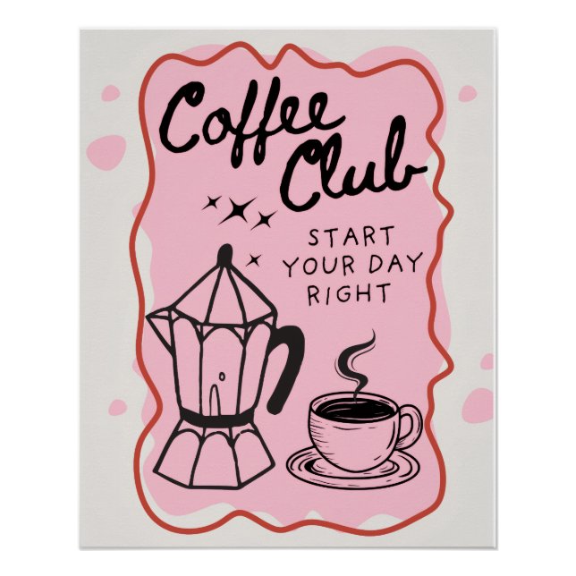 Coffee Club – Poster Ilustrado com Café | Decoraçã (Anverso)