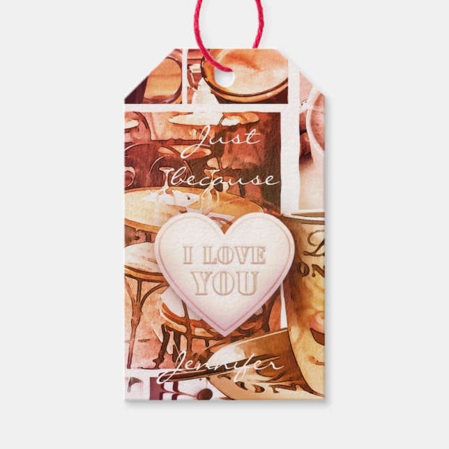 Coffee Collage Heart Love Gift Etiqueta (Anverso)
