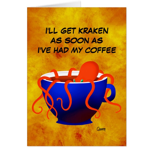 Coffee Kraken en amarillo - Tarjeta de arte de 5"  (Frente)
