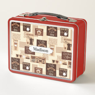 Coffee Pattern nombre personalizado cajas de almue