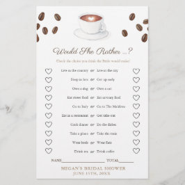 Coffee Preferiría Boda Ducha Tarjeta De Juego