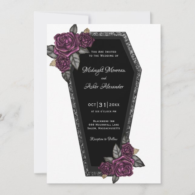Coffin con Rosas Invitación a la Boda Gótica (Anverso)