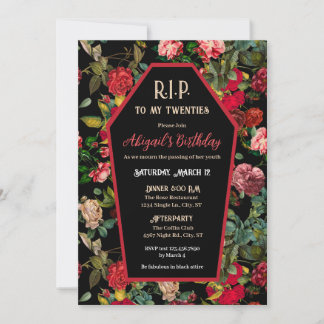 Coffin y Rosas R.I.P Invitación a fiesta de cumple