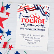 Cohetes con la invitación de la fiesta del 4 de ju