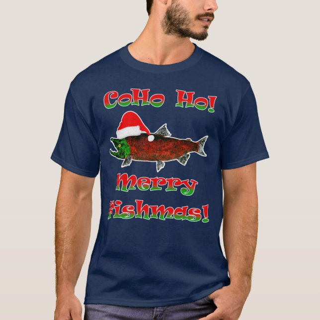 ¡Coho Ho!  Fishmas - Camiseta básica masculina (Anverso)