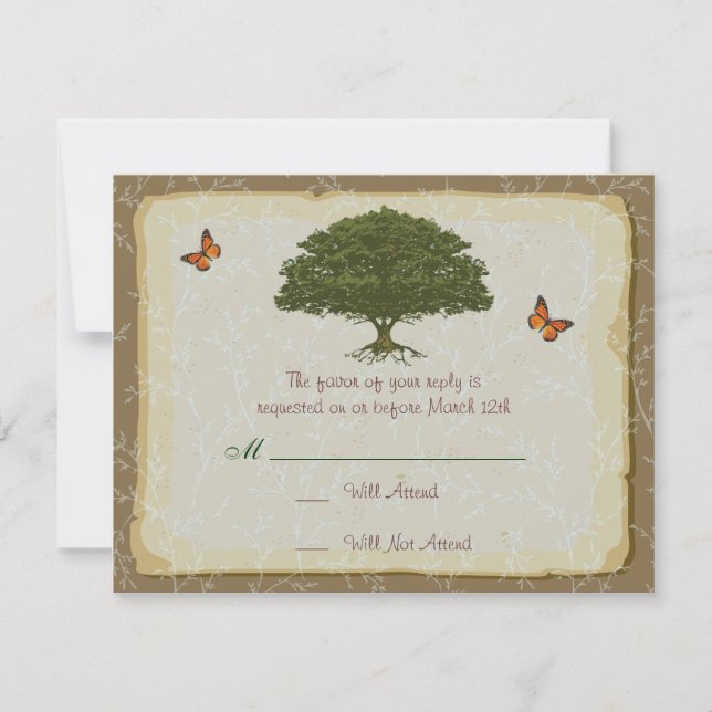 Coincidencia de Boda de árbol de roble RSVP (Anverso)