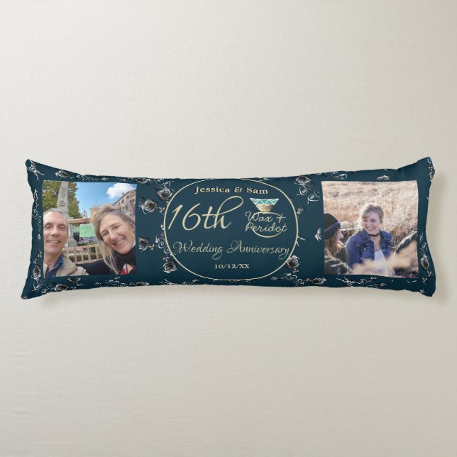 Cojín 16° Aniversario Boda 2 Fotos Rosa de Silvery (Anverso)