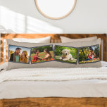 Cojín 4 Collage de fotos Mushroom Neutral Personalizado<br><div class="desc">Esta almohada de moda y cuerpo neutro ofrece mucho espacio para mostrar tus fotos familiares favoritas. La plantilla está preparada para que añada 4 fotos, el nombre de su familia y el año (y/o el texto de su personalizado). Tus fotos se mostrarán en una tira de fotos en zigzag a...</div>