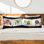 Cojín 4 Fotos Collage Nombre de la familia y texto Perso<br><div class="desc">Esta moda y su moderna almohada corporal ofrecen mucho espacio para mostrar tus fotos familiares favoritas (también es suave). La plantilla está preparada para que añada 4 fotos, el nombre de su familia y el año (y/o el texto de su personalizado). Tus fotos se mostrarán en una tira de fotos...</div>