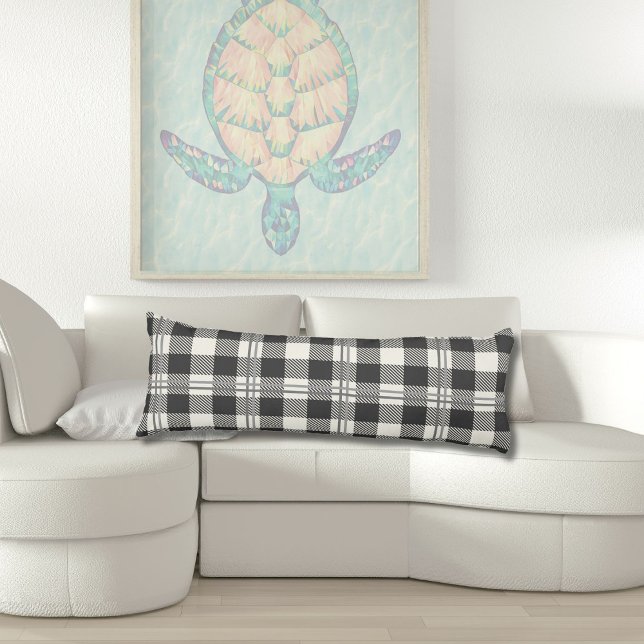 Cojín Acogedor Gris Oscuro Deslumbrado de Búfalo Blanco (Buffalo Plaid Dark Gray and Buttercream Plain Body Pillow)