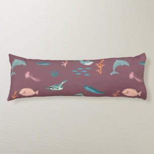 Cojín Acuarela Ocean Sea Animals Dusty Pink Pattern