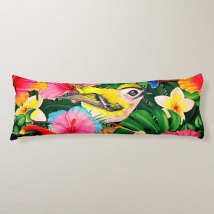 Cojín Acuarela Pájaro Tropical Impresión Floral Pillow