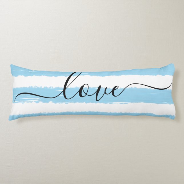 Cojín Acuarela rayada azul blanco Amor Sueño  (Anverso)