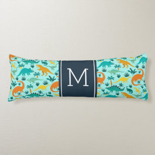 Cojín Aguamarina   Monograma de patrón de dinosaurio cut