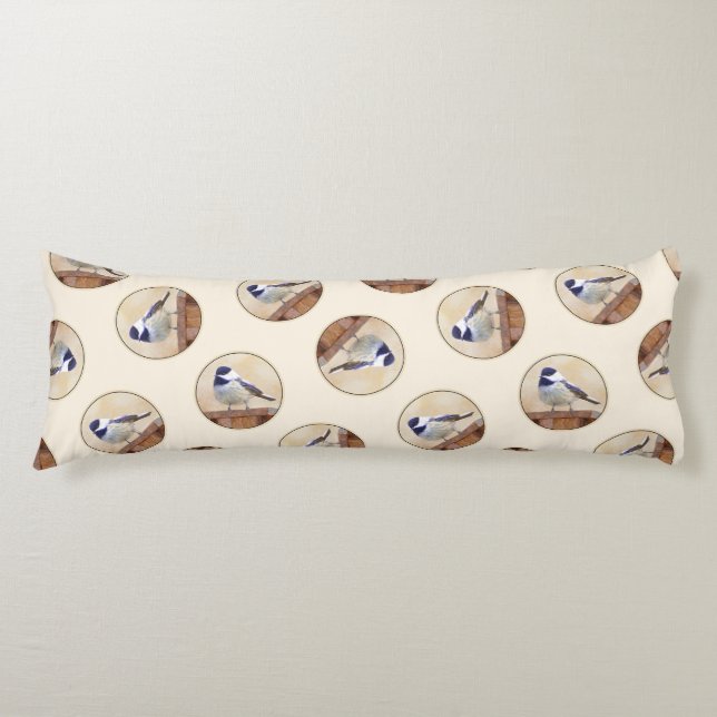 Cojín Ajedrez sobre pintura de aves original (Anverso)