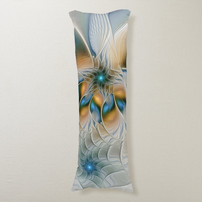 Cojín Alarmante, Abstracta Fantasía Fractal Art Con Azul (Frente vertical)