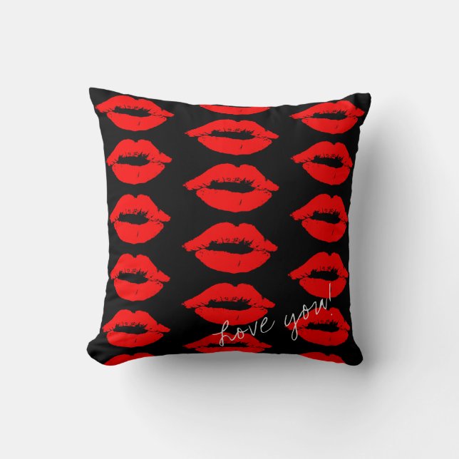 Cojín Almohada Besos Labios Rojos Te Ama (Anverso)