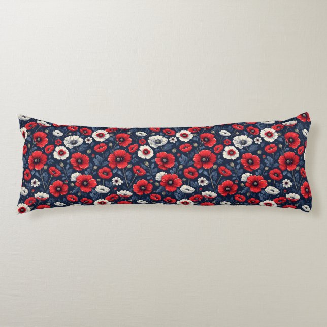 Cojín Amapolas Vibrantes Rojas y Blancas (Anverso)