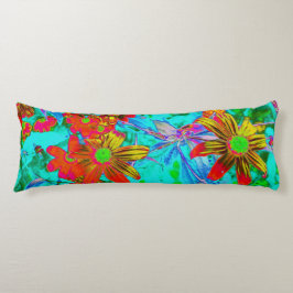 Cojín Aqua Tropical con flores amarillas y Naranjas