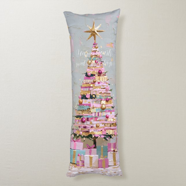 Cojín Árbol de Navidad rosa y dorado con empaste (Atrás (Vertical))