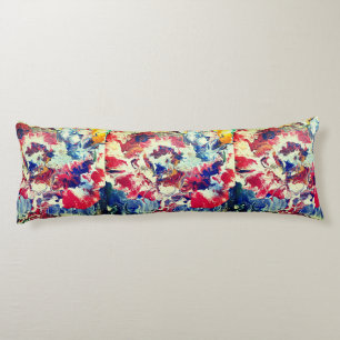 Cojín Árbol en flor azul rojo abstracto