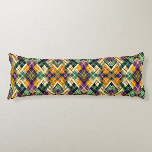 Cojín Argyle Mardi Gras verde púrpura amarillo (Anverso)
