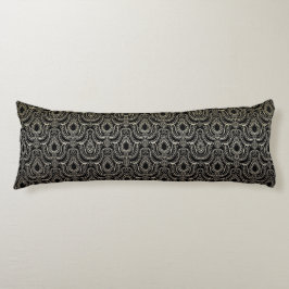 Cojín Art Nouveau, vintage, black, plata, floral, patrón
