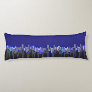 Cojín Arte de paisaje urbano azul abstracto