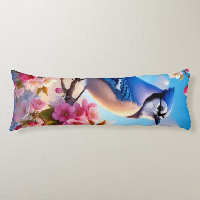 Cojín Arte floral/primaveral de Jay azul (Anverso)