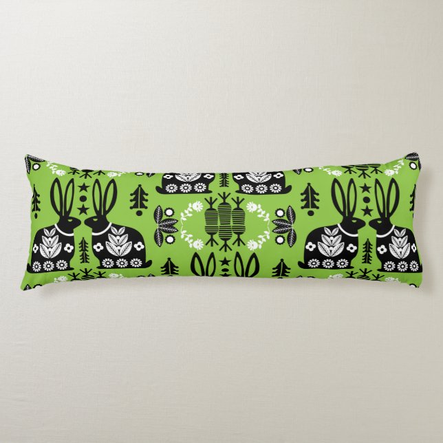 Cojín Arte folclórico nórdico escandinavo conejo (Anverso)