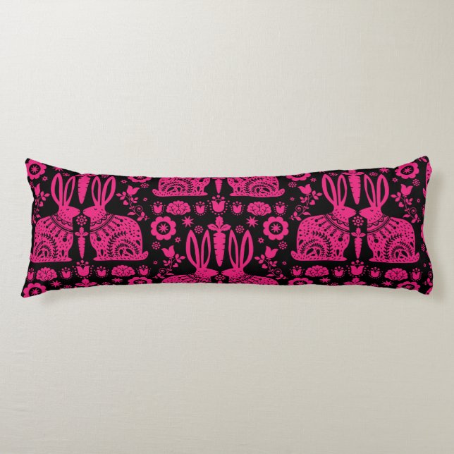 Cojín Arte folclórico nórdico escandinavo conejo (Anverso)