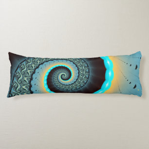 Cojín Arte fractal en espiral abstracto azul turquesa na