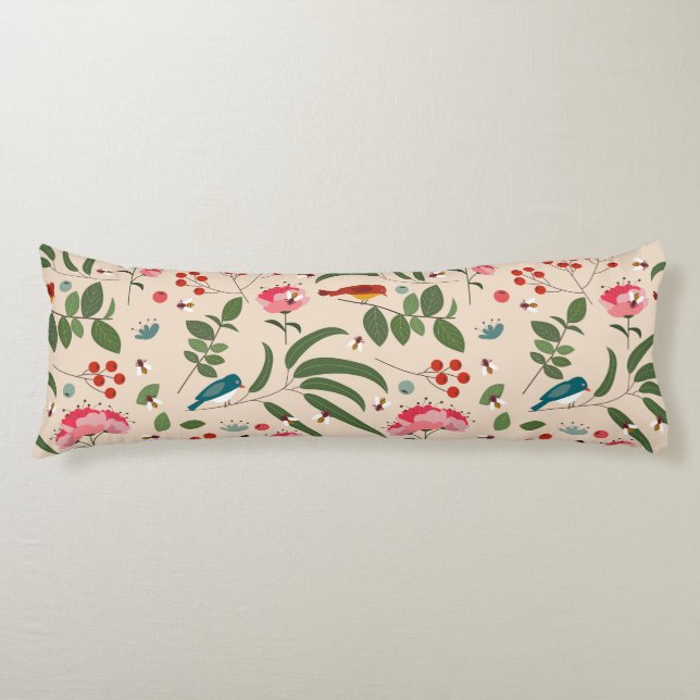 Cojín Aves florales dibujadas a mano Patrón botánico de  (Anverso)