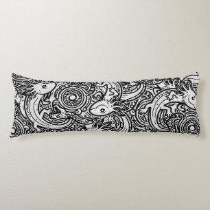 Cojín Azteca Axolotl Xolotl Patrón Tribal Negro & Blanco