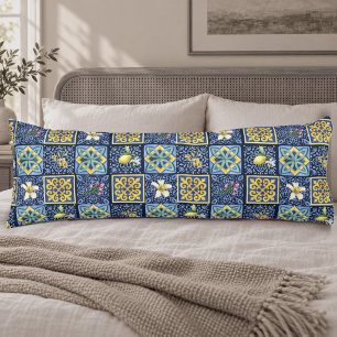 Cojín Azul Chic Turquesa Mediterráneo Siciliano Cítrico