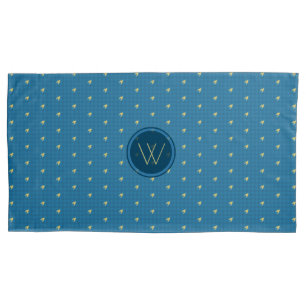 Cojín Azul con acento dorado Funda de almohada de galera
