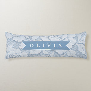 Cojín Azul Personalizado de Encaje Floral Elegante Román