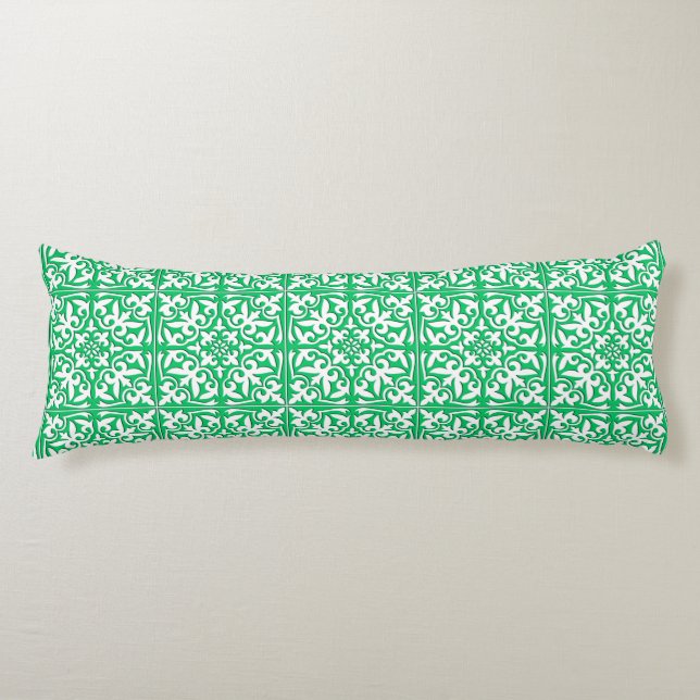 Cojín Azulejo marroquí - verde jade y blanco (Anverso)