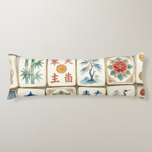 Cojín Azulejos de Chinoiserie Mahjong Flores Acuarela Pá