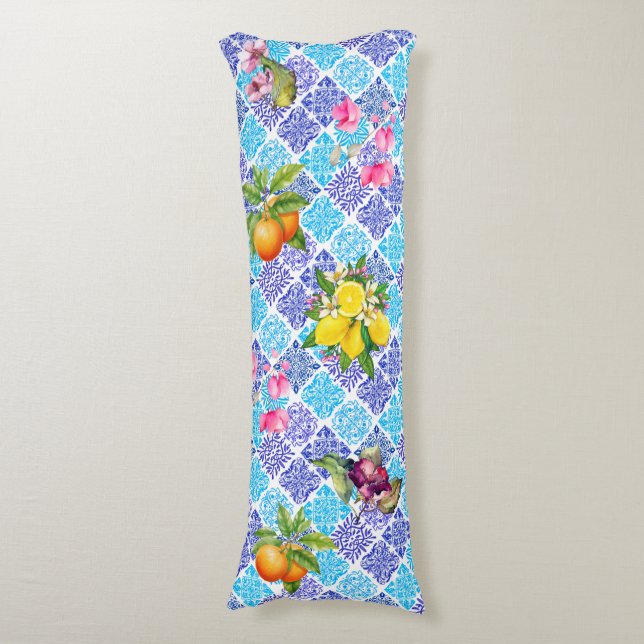 Cojín Azulejos de cítricos sicilianos florales mediterrá (Frente vertical)
