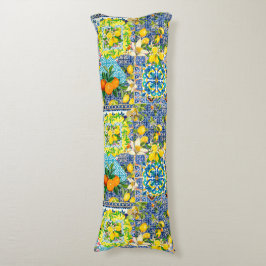 Cojín azulejos florales de cítricos sicilianos azul moda