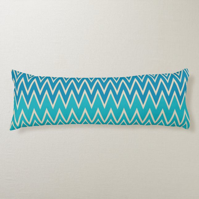 Cojín Azules verde azulados, turquesa y zigzags verdes (Anverso)